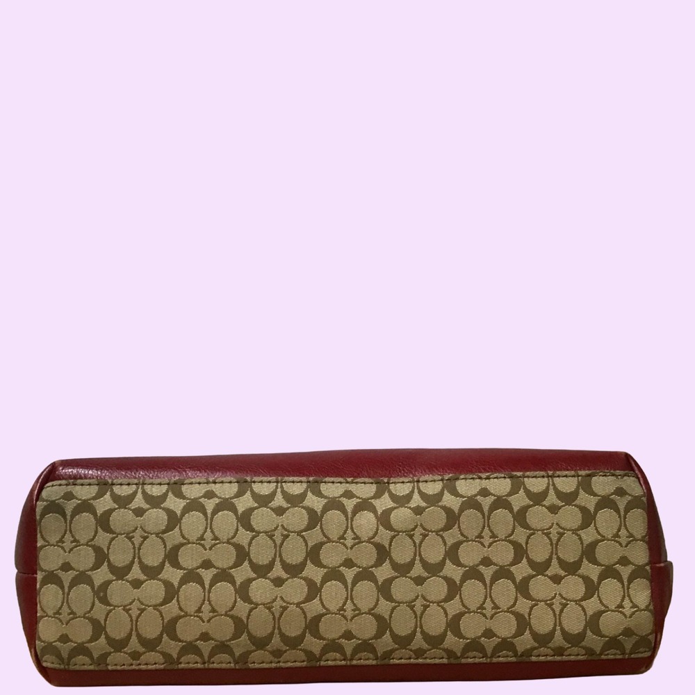 Coach Signature Monogram Shoulder Bag Brown Khaki Red Leather Trim Y2K Legacy - Picture 3 of 7